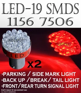 ICBEAMER 12V 2 pairs 1156 5008 LED 19 SMDs Red Replace Tail Brake Light Bulb G62 - Picture 1 of 7