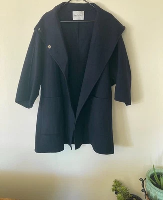 НЕЖНОЕ СТАДО женщин шерсти и кашемира 3/4 рукав темно-синий плащ пальто - размер S - Изображение 1 из 4