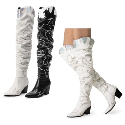 Botas de Vaquero del Oeste de Moda para Mujer Sexy Hasta el Muslo Sobre la Rodilla Botas de Vaquera Foto 1 de 4