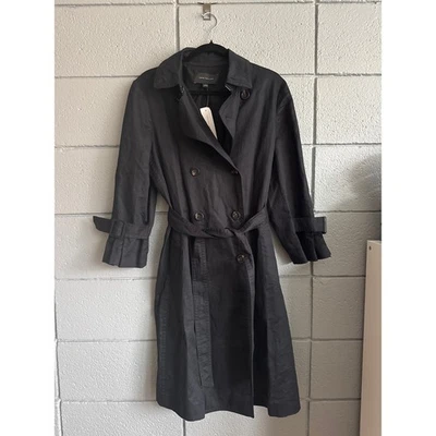 NWT Women's Ann Taylor Linen Cotton Black Trench Coat size L Preppy Quiet Luxury - Image 1 of 4