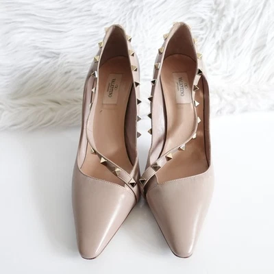 Zapatos de salón Valentino beige nude cuero napa dorado Rockstud correa cruzada talla 40 Foto 1 de 4