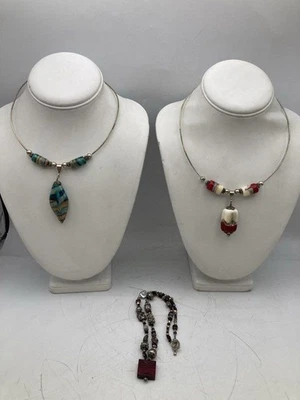 Collar de vidrio artístico con collar de ley y perlas granate otras cuentas 100,4 g Foto 1 de 4