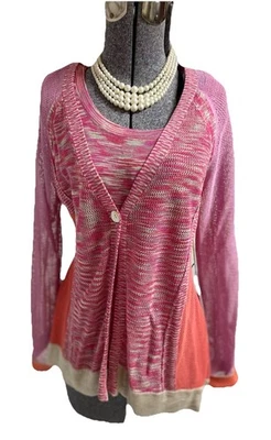 NEW $200 Curio New York With Anthropologie XL Cardigan + Top Two Piece Set Linen - Image 1 of 4