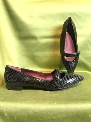 NUEVA BAILARINA MARC JACOBS NEGRA Brillante Piel de Serpiente Puntera Punta Plana 39 D3 Foto 1 de 4