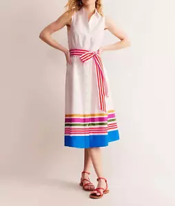 BODEN Kate Sleeveless Shirt Dress size 16 petite White Multi Stripe D0999 b70a - Picture 1 of 9
