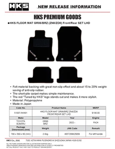 HKS LHD Front & Rear Floormat Set for 2022+ Toyota GR86 & Subaru BRZ - Picture 1 of 2