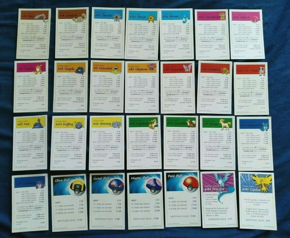 INDIVIDUAL POKEMON MONOPOLY 2000 PROPERTY CARDS SEE MENU - Image 1 of 1