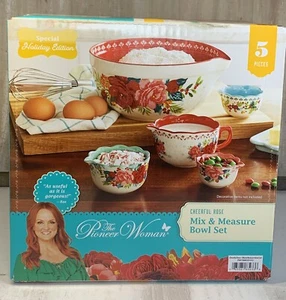 The Pioneer Woman Cheerful Rose 5pc Stoneware Mixing Bowl & Measuring Set - Picture 1 of 4