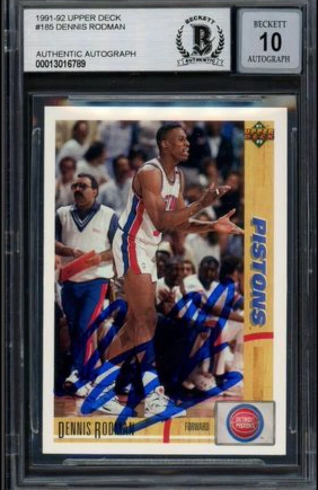 DENNIS RODMAN AUTOGRAFIADO 1992-93 SKYBOX TARJETA PISTONES GEMA 10 AUTO BECKETT 194571 Foto 1 de 1