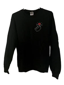 womens juniors top Gildan crew small black long sleeve embroidered accent - Picture 1 of 3