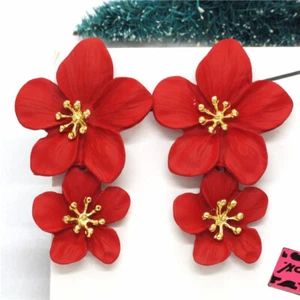 Nuevo Rojo Hermoso Aleación Grande Flor Cristal Moda Mujeres Soporte Joyería Pendiente - Imagen 1 de 4