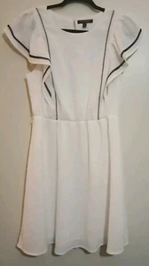 Banana Republic Women's Ivory Black Trim Flutter Sleeve Dress, Medium (No Belt) - Picture 1 of 5