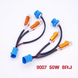 2x 9007 50W 8Ohm LED Load Resistor DRL Headlight No Error Wiring Harness Decoder - Foto 1 di 4