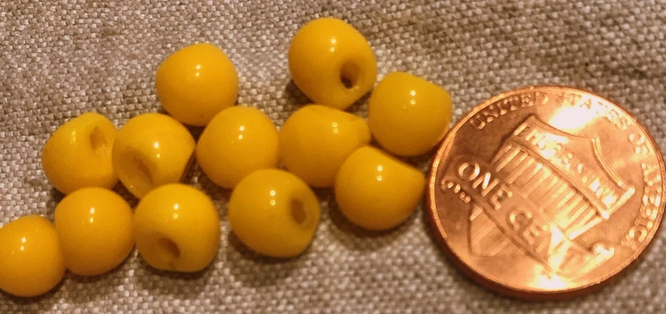 12 Small Shiny Yellow Glass Ball Buttons Germany Just Over 1/4" 7mm # 8184 - Image 1 of 1