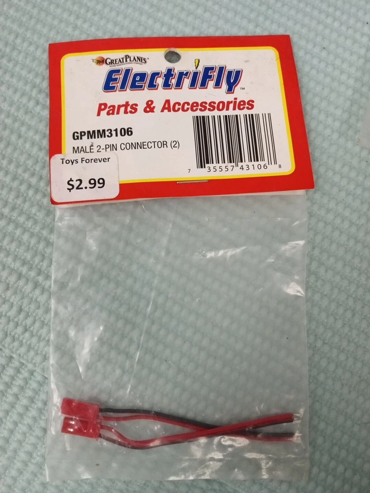 B1) Great Planes GPMM3106 ElectriFly Male 2 - Pin Connector (2) # 3106.A4 - Image 1 of 1