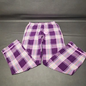 Victoria Secret Pajama Pants S Plaid 100% Cotton Women's Purple Pocket *READ* - Picture 1 of 9