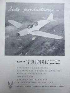 6/1948 PUB FAIREY AVIATION PRIMER BASIC TRAINER AIRCRAFT ORIGINAL AD - Bild 1 von 2