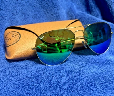 Óculos de sol Ray-Ban aviador RB3025 58-14mm armação dourada verde lentes flash 112/19 - Imagem 1 de 4