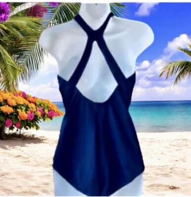 Speedo One Piece Swimsuit Navy Blue Moderate Leg Vintage 80's Womens 14 New - Image 1 of 4