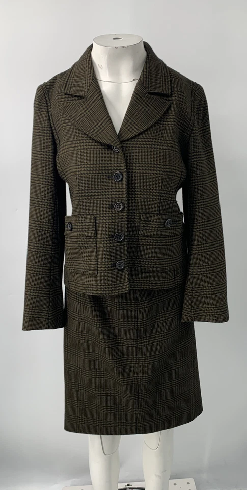 Sonia Rykiel brown black wool houndstooth notch lapel skirt suit set sz 36/40 - Image 1 of 4