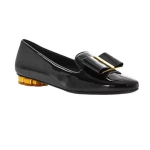 Salvatore Ferragamo Sarno Black & Gold Patent Leather Loafers 7.5 - Picture 1 of 8