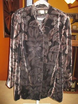 Chaqueta Blazer Dana Buchman 20/2X Marrón y Negro Terciopelo Noche Más Larga Hermosa Foto 1 de 4