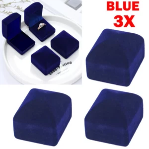3x Azul Boda Compromiso Lujo Anillo de Boda Caja Almacenamiento Anillo Joyero Estuche NUEVO - Imagen 1 de 9