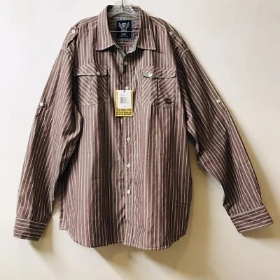 NEW Akademiks 5XLarge Long Sleeve Button Front Striped Burgundy Mens Shirt - Image 1 of 4