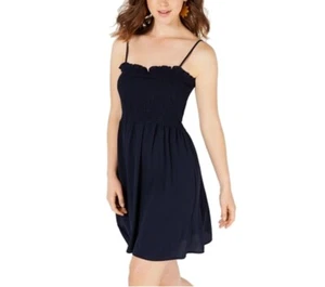 Bebop Junior Womens L Navy Blue Sheath Smocked Lined Fit and Flare Dress NWT - Picture 1 of 4