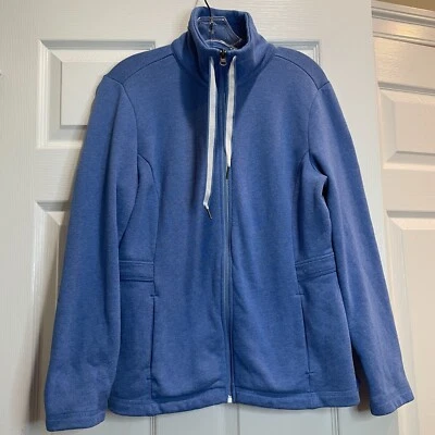 Chaqueta tejida T by Talbots para mujer talla M azul cremallera completa cuello falso mezcla de algodón Foto 1 de 4