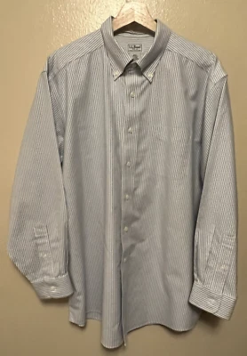 LL Bean Men’s Button Up Wrinkle Resistant Oxford Blue Striped Long Sleeve 17-33 - Image 1 of 4