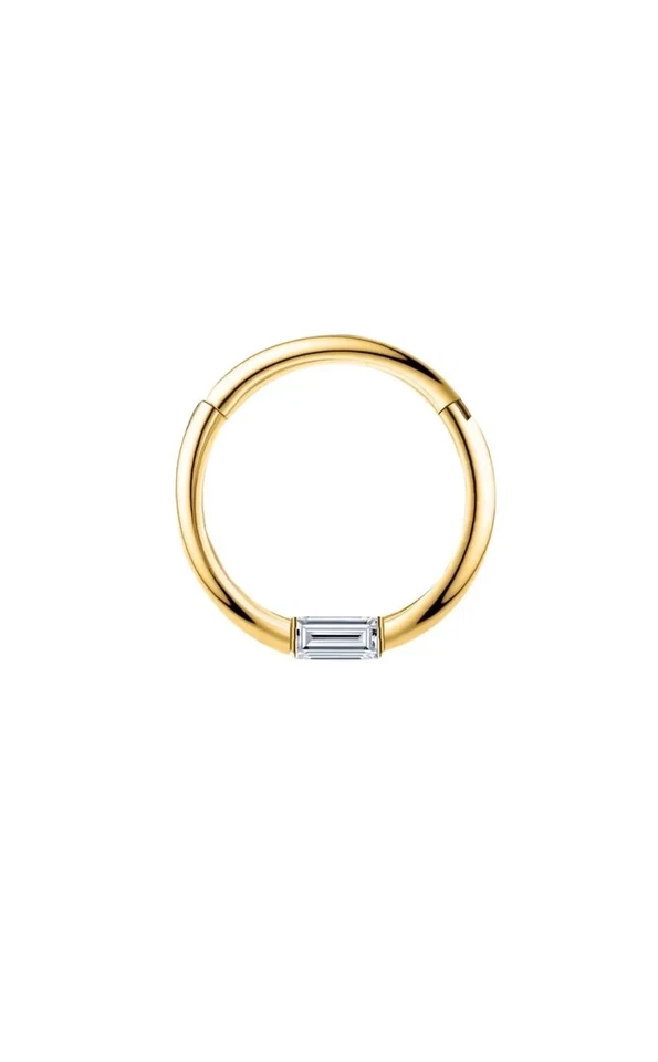 Anillo nariz con bisagras clicker tabique daith hélice caracola baguette natural oro 14k Foto 1 de 4