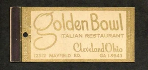 Golden Bowl Italian Restaurant Cleveland OH Unused Full Length Matchcover - Bild 1 von 2