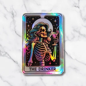 Adesivo olografico The Drinker Tarocchi Card, adesivo tarocchi scheletro - Foto 1 di 4