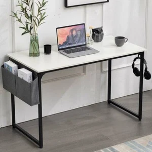 Scrivania Tavolo Porta Pc Legno Metallo con Organizer Design Moderno Bianco Nero - Foto 1 di 7