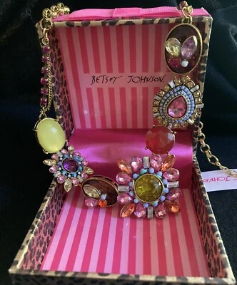 Collar Babero Betsey Johnson Vintage St Barts Rosa Estrás Declaración Foto 1 de 4