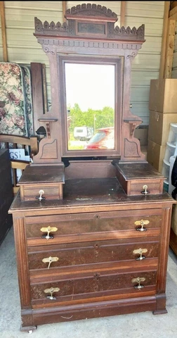 Antique Eastlake Dresser Victorian Walnut Drop Center Mirror LOCAL PICKUP ONLY Cover