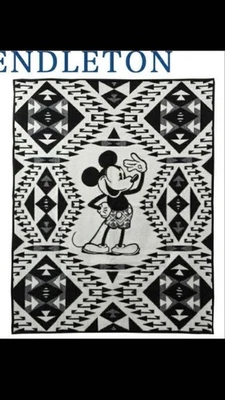 Pendleton Disney Wool Blanket Black Mickey Mouse 90th Anniversary w/Box USED - Image 1 of 4