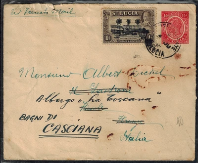 Santa Lucía 1938 KG V 1 1/2d Rojo Papelería Postal Cubierta con 1d Imagen RARA Foto 1 de 4