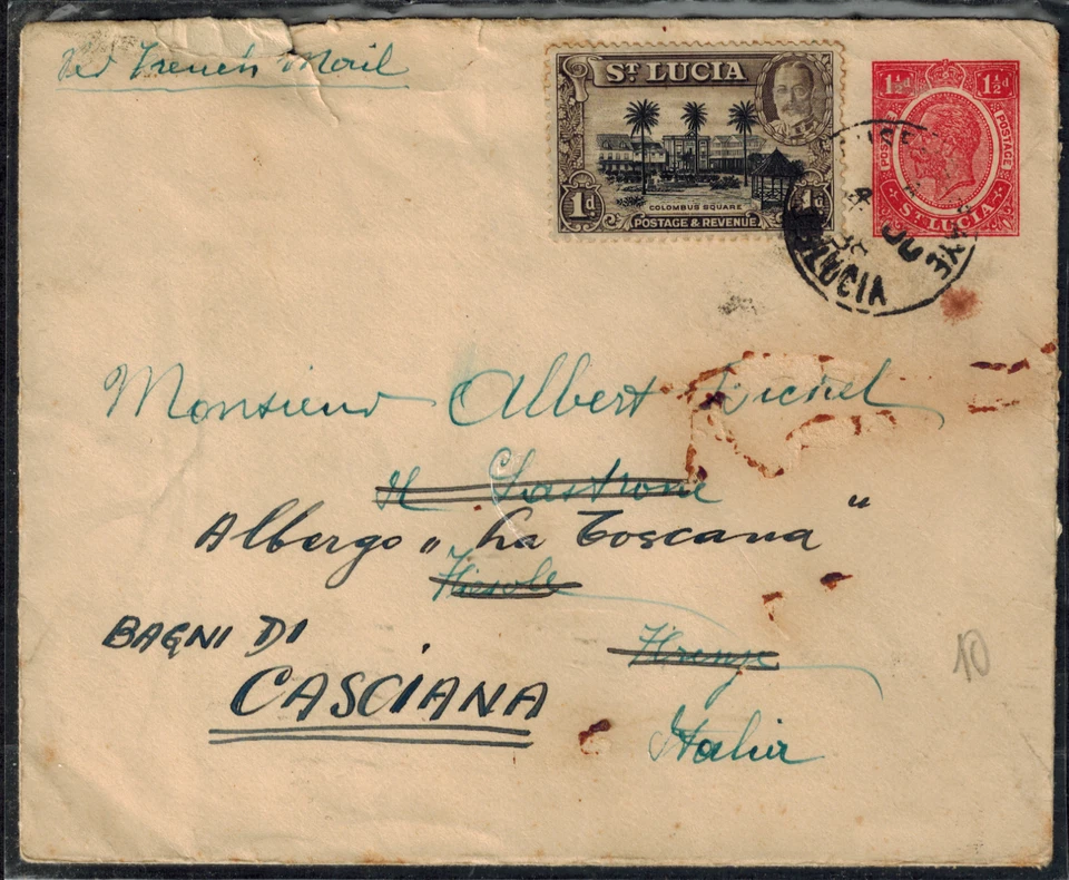 Santa Lucía 1938 KG V 1 1/2d Rojo Papelería Postal Cubierta con 1d Imagen RARA Foto 1 de 4