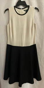 Lauren Ralph Lauren Black Cream Sleeveless Dress Womens Size 6 Green Label Flare - Picture 1 of 7