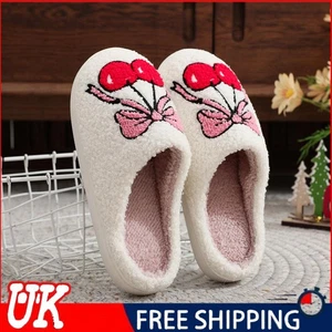 Plush Bow Cherry Slippers Comfortable Cute House Slippers Warm for Women Girls - Picture 1 of 13
