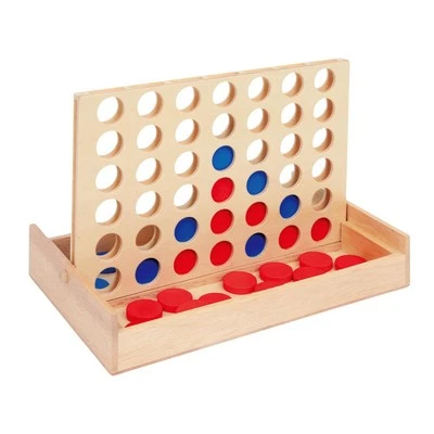 Four in a Line Traditional Wooden Edu Board Game Classic 4 in a Row Connect  - Image 1 of 4