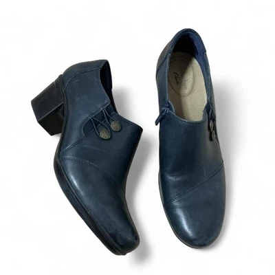 Clarks Emslie Warren Mujer Cuero Azul Botines Cremallera Lateral Tacón Bloque Foto 1 de 4