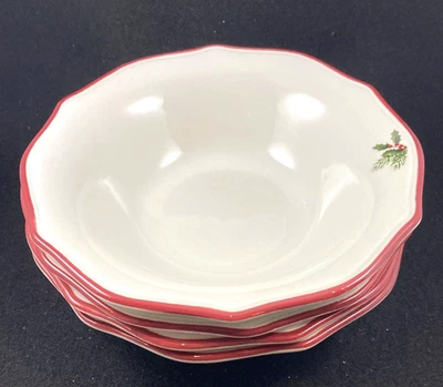 MEJOR CASAS JARDINES ROJO VACACIONES FLOR DE PASCUA CEREALl CUENCO PORCELANA 7.5" 4 PIEZAS NUEVO Foto 1 de 4