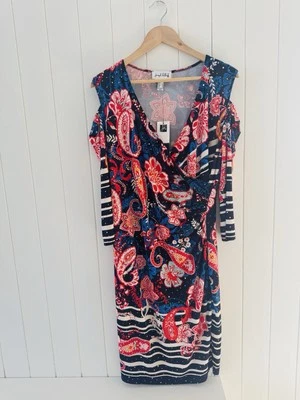 Vestido Joseph Ribkoff Nuevo con Etiquetas Talla 18 Rojo Blanco Dorado Cachemira Manga 3/4 Elastizado  Foto 1 de 4