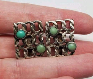 Vintage Sterling Silber Türkis Kette Glieder Schraub Ohrringe Brutalist - Bild 1 von 7