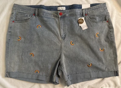 NWT! LANE BRYANT Rainbows SIGNATURE FIT Boyfriend DENIM MIDI SHORT ~ Size 28 - Image 1 of 4