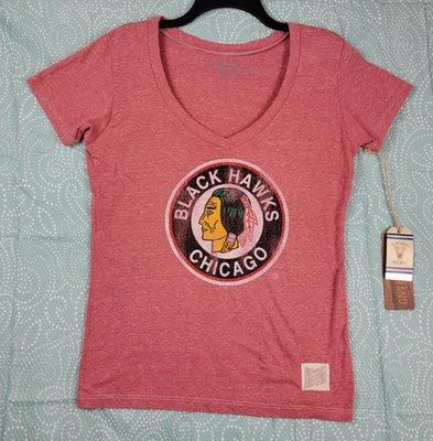 NWT Womens Chicago Blackhawks V Neck T Shirt XL Retro Brand Made in USA - Image 1 of 4