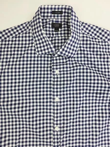 J. Crew Ludlow Size Large Mens Navy White Check Spread Collar Long Sleeve Shirt - Picture 1 of 8